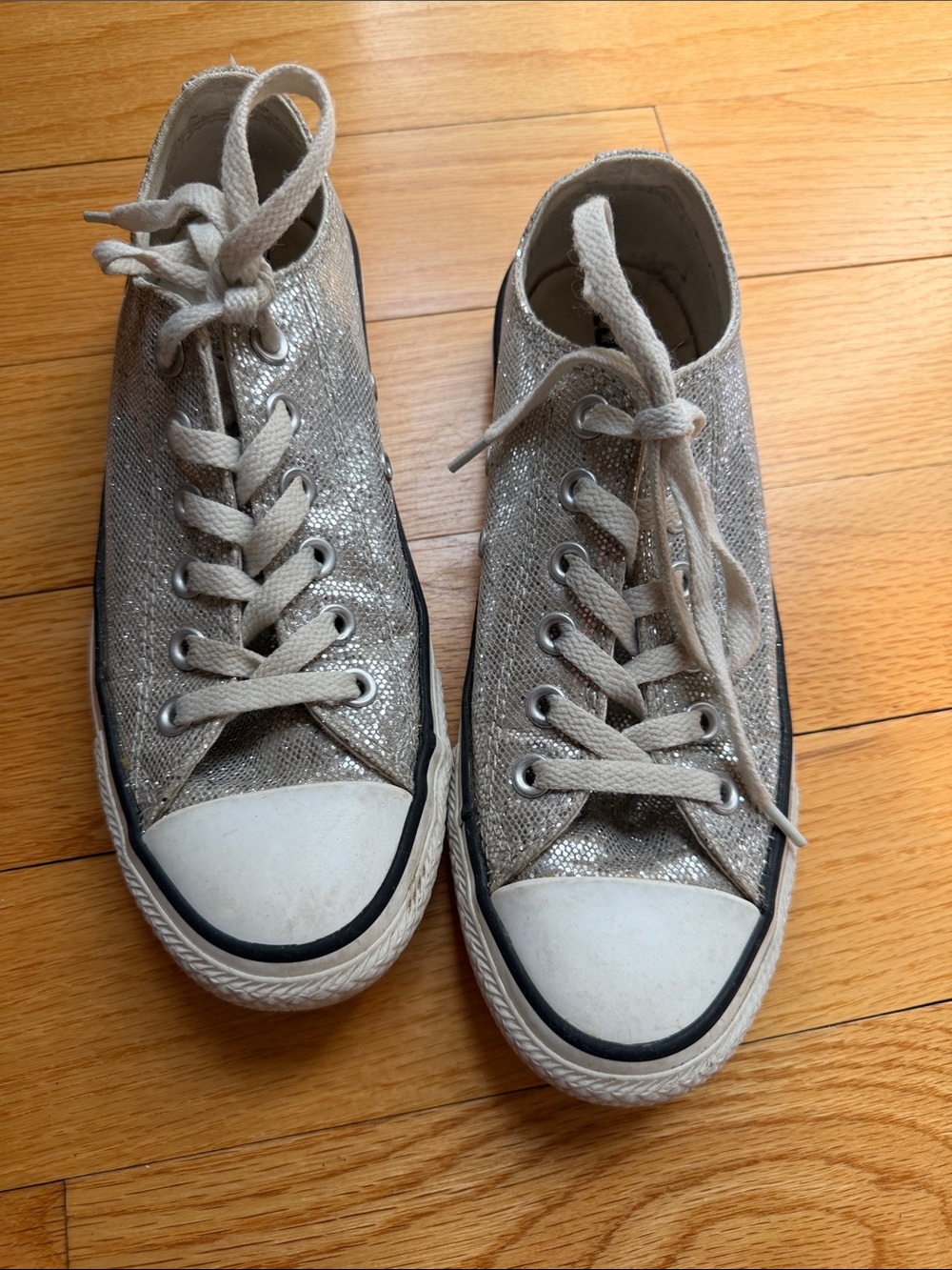 Converse Silver Glitter Low Top Sneakers